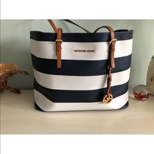 Michael Kors Navy Striped Large Tote NWOT